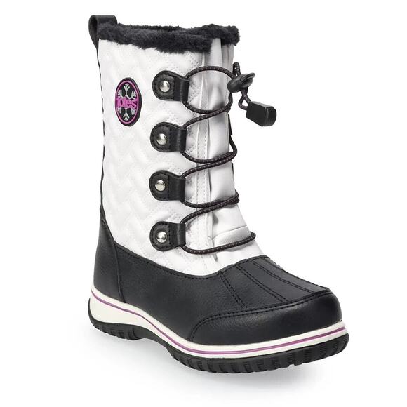 NEW W/ BOX Totes Makenzie Black White Winter Pull On Zipper Boots Girls 12 M $59 - Picture 1 of 7